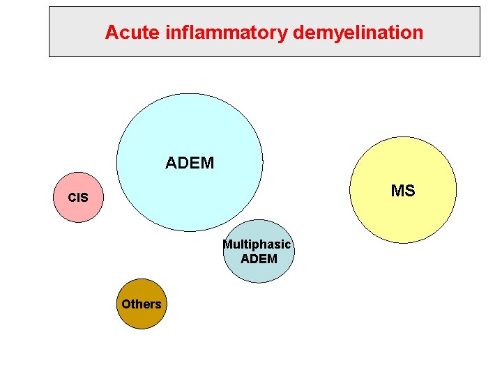 Acute inflammatory demyelination ADEM MS CIS Multiphasic ADEM Others 
