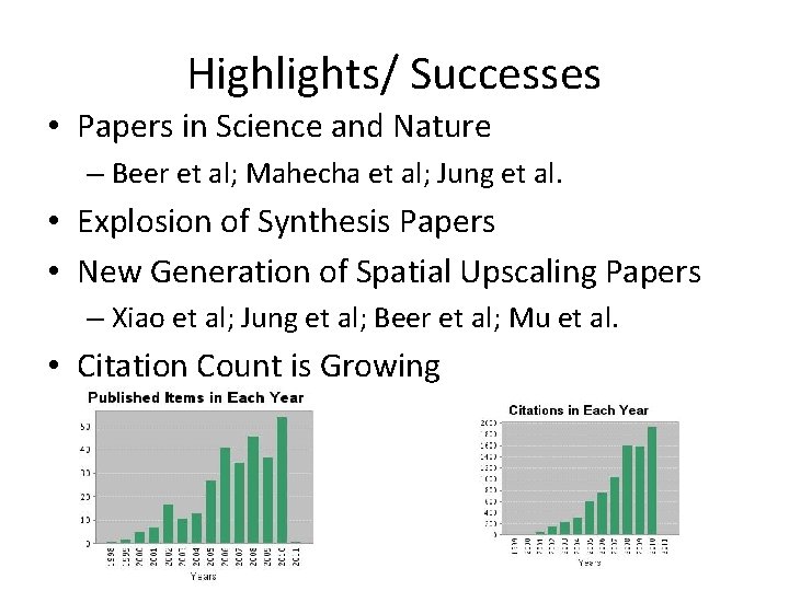 Highlights/ Successes • Papers in Science and Nature – Beer et al; Mahecha et