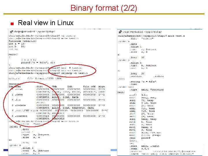 Binary format (2/2) Real view in Linux 18 