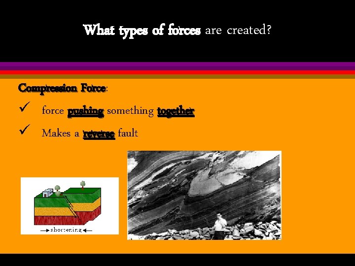What types of forces are created? Compression Force: Force ü force pushing something together