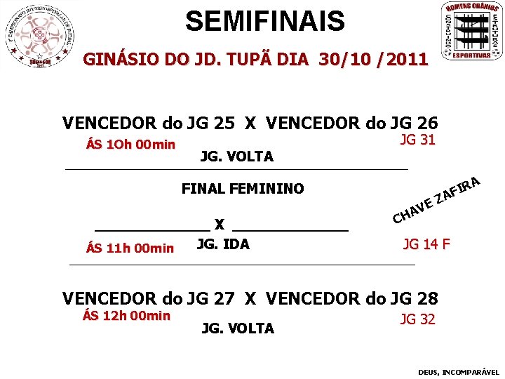 SEMIFINAIS GINÁSIO DO JD. TUPÃ DIA 30/10 /2011 VENCEDOR do JG 25 X VENCEDOR