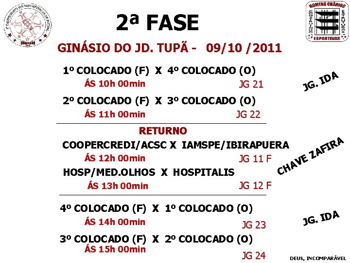 2ª FASE GINÁSIO DO JD. TUPÃ - 09/10 /2011 1º COLOCADO (F) X 4º