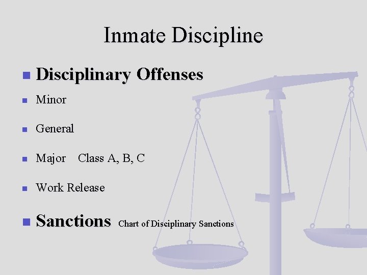 Inmate Discipline n Disciplinary Offenses n Minor n General n Major Class A, B,