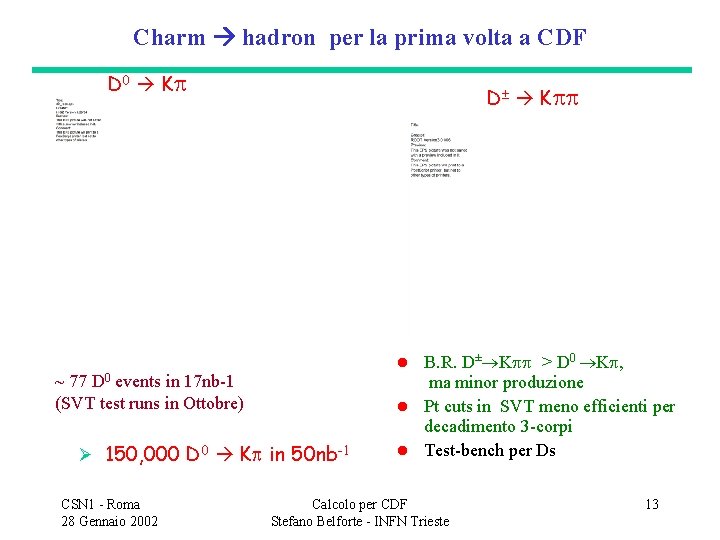 Charm hadron per la prima volta a CDF D 0 K D K B.