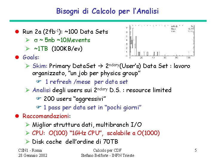 Bisogni di Calcolo per l’Analisi l Run 2 a (2 fb-1): ~100 Data Sets