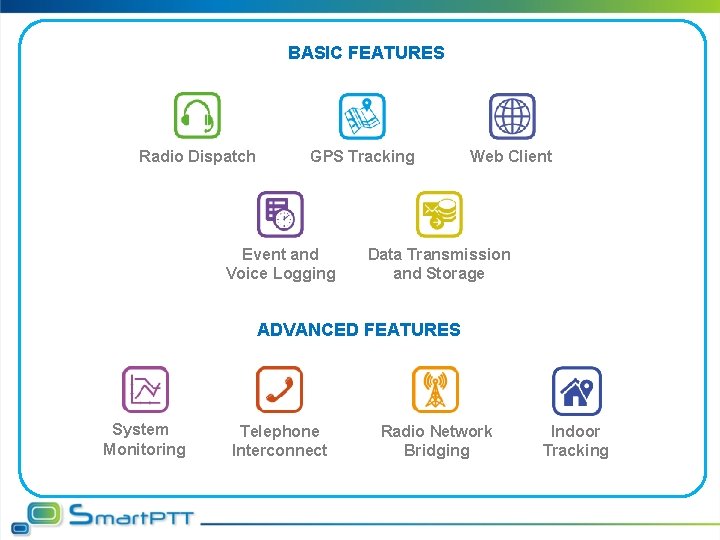 BASIC FEATURES Radio Dispatch GPS Tracking Event and Voice Logging Web Client Data Transmission