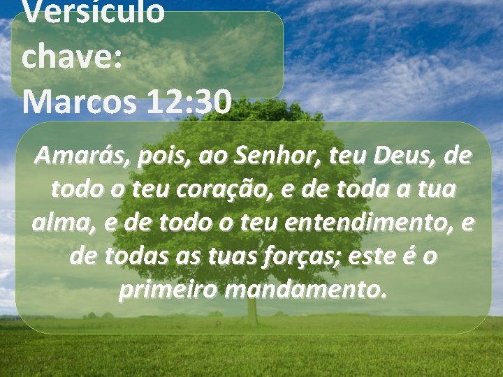 Versículo chave: Marcos 12: 30 Amarás, pois, ao Senhor, teu Deus, de todo o