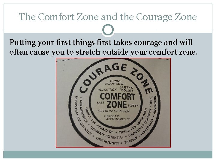 The Comfort Zone and the Courage Zone Putting your first things first takes courage