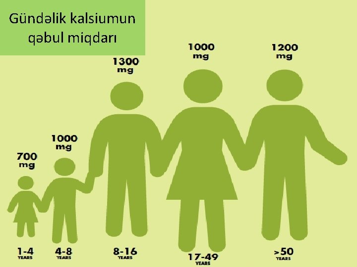 Gündəlik kalsiumun qəbul miqdarı 