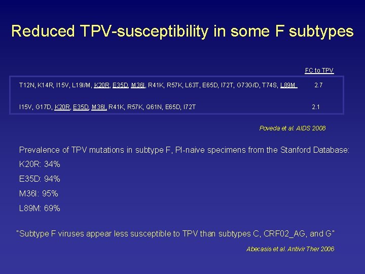 Reduced TPV-susceptibility in some F subtypes FC to TPV T 12 N, K 14