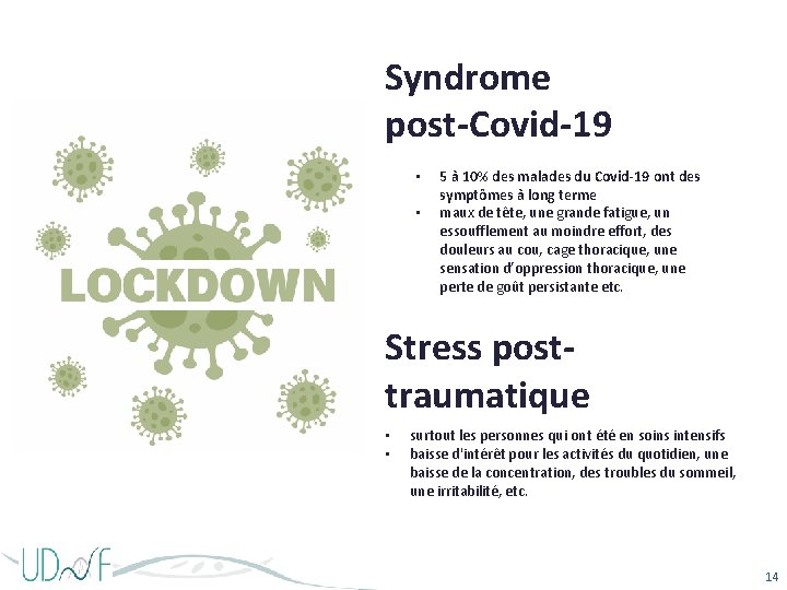 Syndrome post-Covid-19 • • 5 à 10% des malades du Covid-19 ont des symptômes