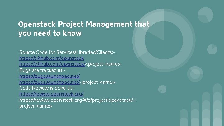 Openstack Project Management that you need to know Source Code for Services/Libraries/Clients: https: //github.