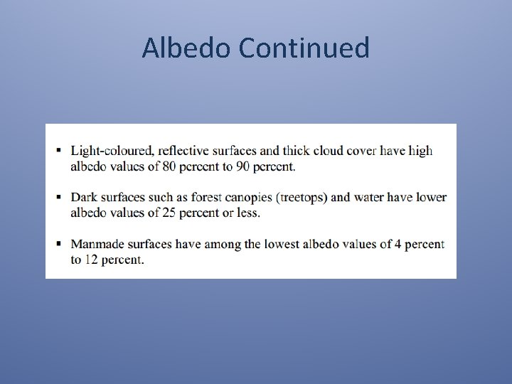 Albedo Continued 