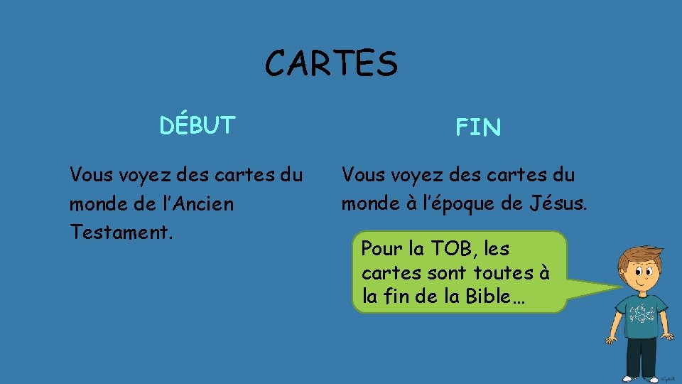 CARTES DÉBUT Vous voyez des cartes du monde de l’Ancien Testament. FIN Vous voyez