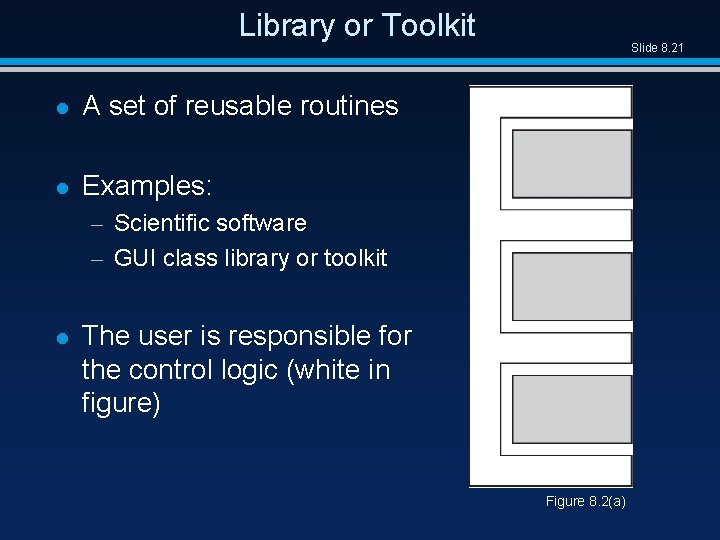 Library or Toolkit l A set of reusable routines l Examples: Slide 8. 21