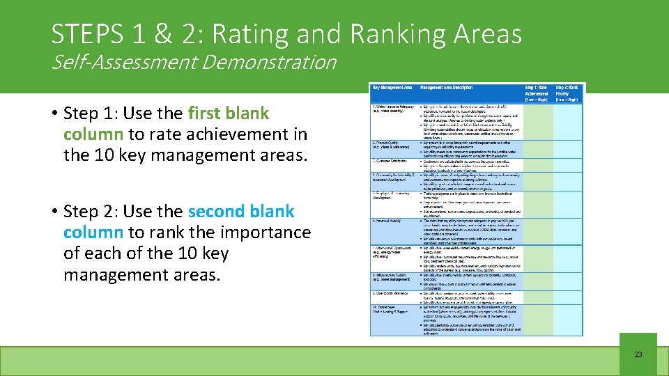 STEPS 1 & 2: Rating and Ranking Areas Self-Assessment Demonstration • Step 1: Use