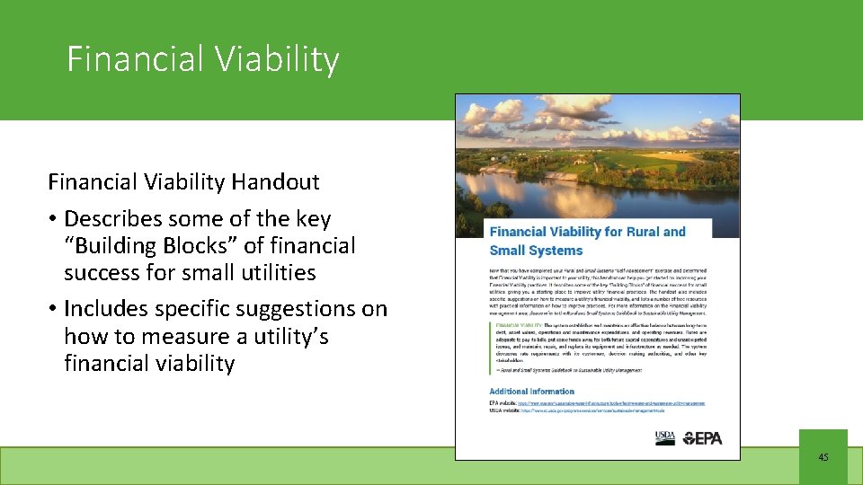 Financial Viability Handout • Describes some of the key “Building Blocks” of financial success