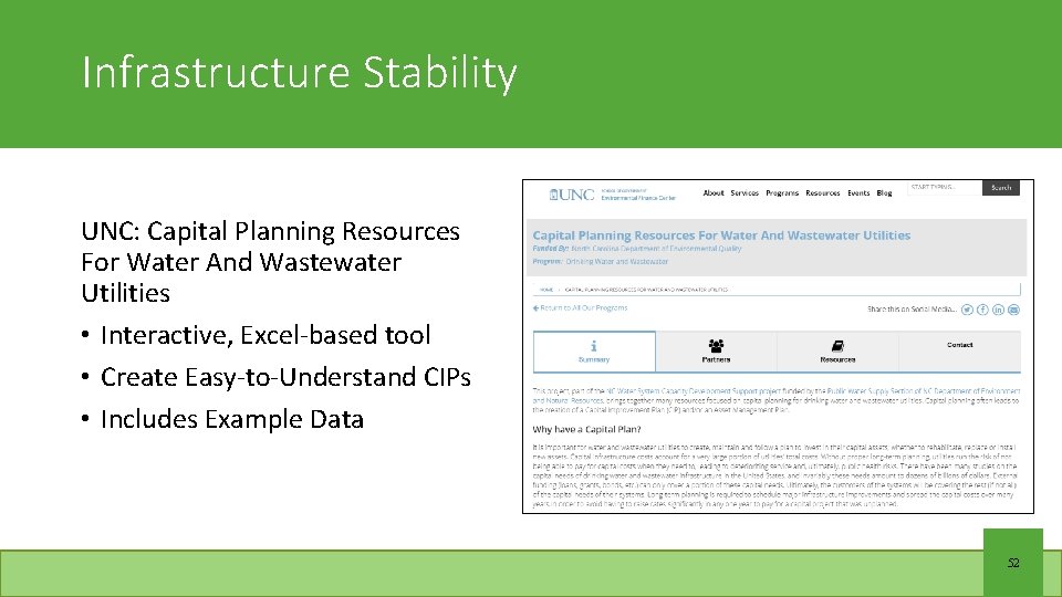 Infrastructure Stability UNC: Capital Planning Resources For Water And Wastewater Utilities • Interactive, Excel-based