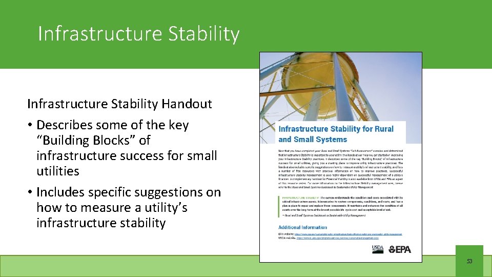 Infrastructure Stability Handout • Describes some of the key “Building Blocks” of infrastructure success