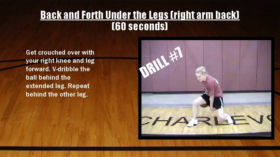 Back and Forth Under the Legs (right arm back) (60 seconds) Get crouched over