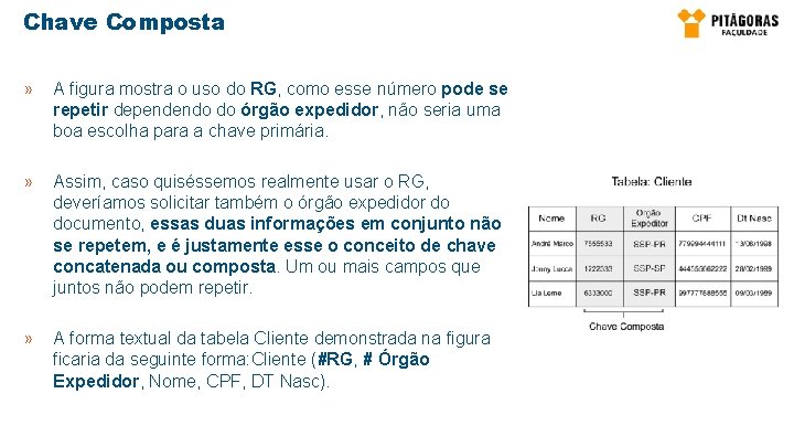 Chave Composta » A figura mostra o uso do RG, como esse número pode