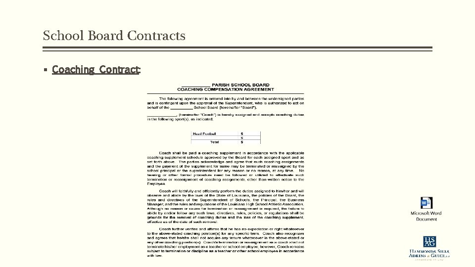 School Board Contracts § Coaching Contract: 