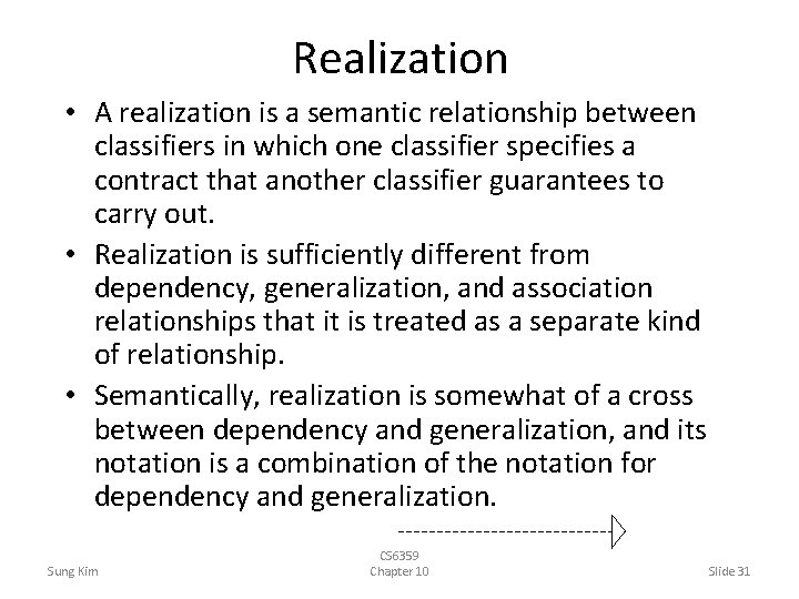 Realization • A realization is a semantic relationship between classifiers in which one classifier