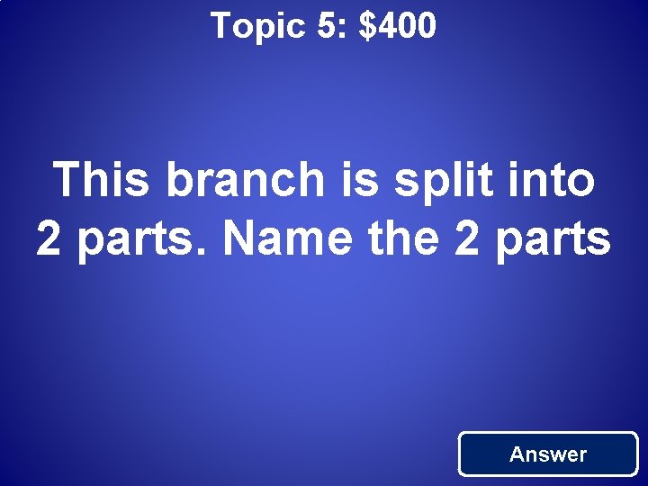 Topic 5: $400 This branch is split into 2 parts. Name the 2 parts