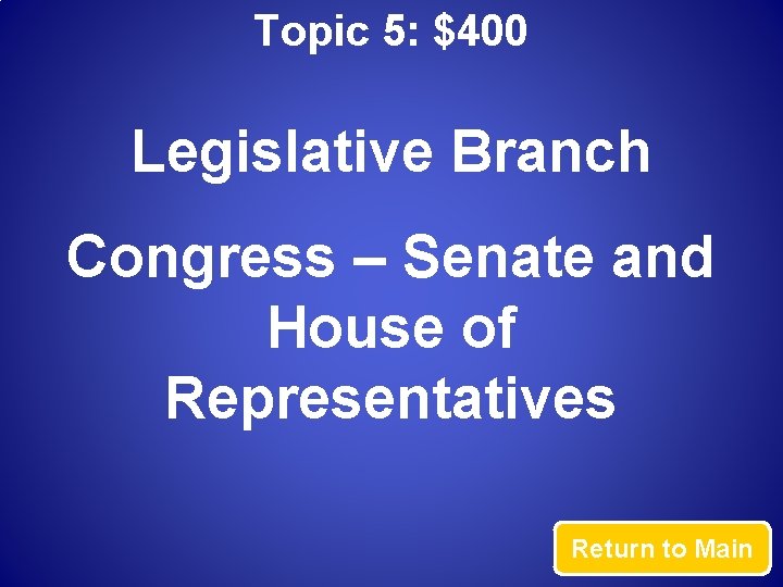 Topic 5: $400 Legislative Branch Congress – Senate and House of Representatives Return to