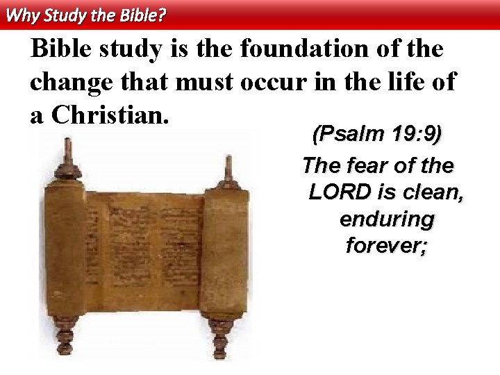 Why Study the Bible? Bible study is the foundation of the change that must