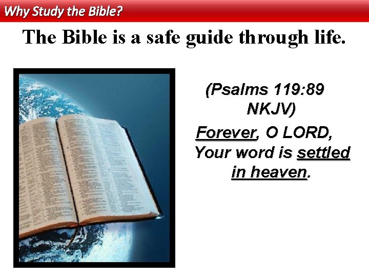 Why Study the Bible? The Bible is a safe guide through life. (Psalms 119: