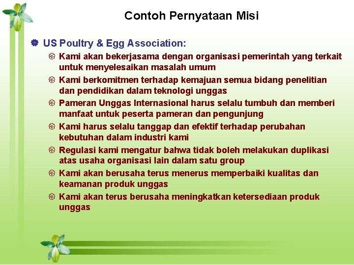 Contoh Pernyataan Misi | US Poultry & Egg Association: { Kami akan bekerjasama dengan