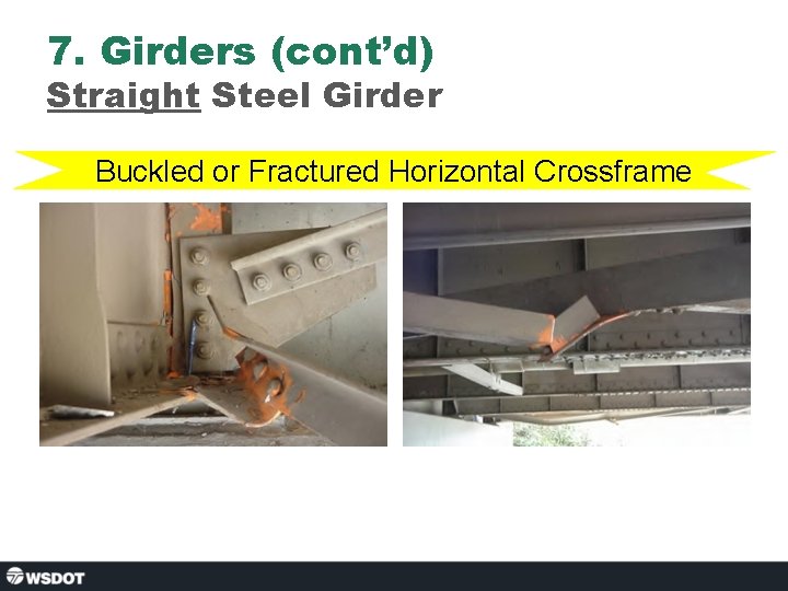 7. Girders (cont’d) Straight Steel Girder Buckled or Fractured Horizontal Crossframe 