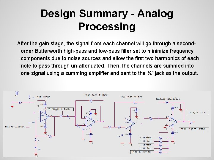Design Summary - Analog Processing After the gain stage, the signal from each channel