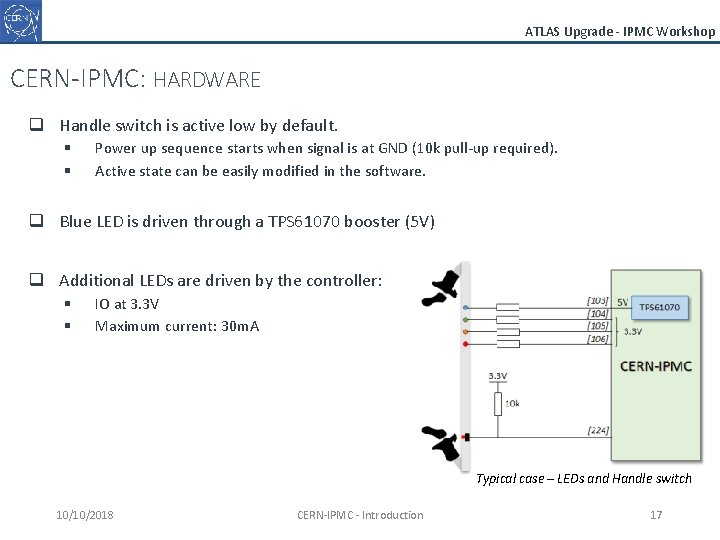 ATLAS Upgrade - IPMC Workshop CERN-IPMC: HARDWARE q Handle switch is active low by