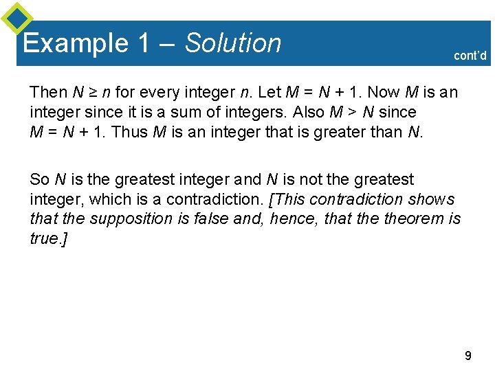 Example 1 – Solution cont’d Then N ≥ n for every integer n. Let