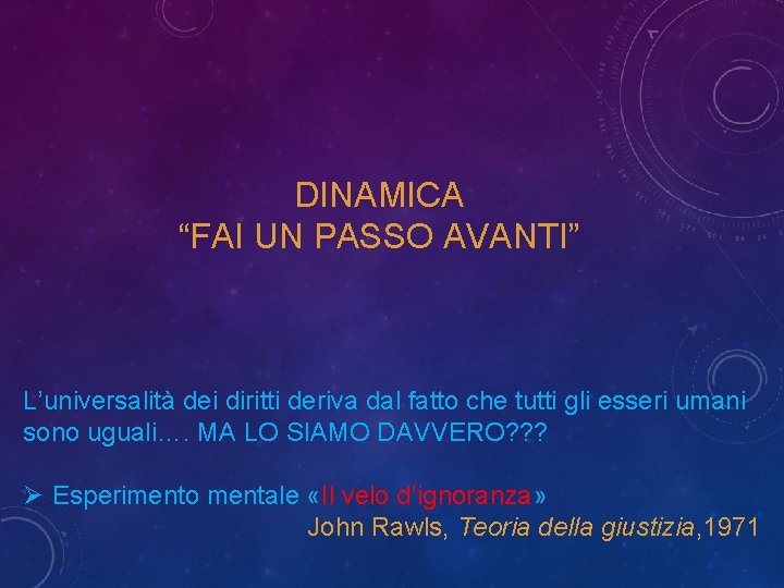 DINAMICA “FAI UN PASSO AVANTI” L’universalità dei diritti deriva dal fatto che tutti gli