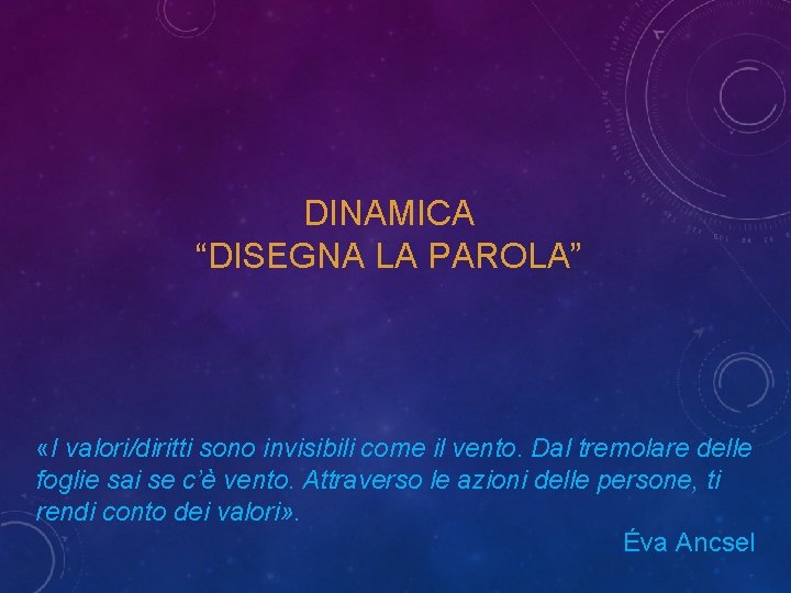 DINAMICA “DISEGNA LA PAROLA” «I valori/diritti sono invisibili come il vento. Dal tremolare delle