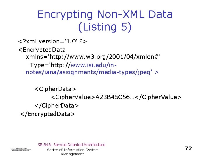 Encrypting Non-XML Data (Listing 5) <? xml version='1. 0' ? > <Encrypted. Data xmlns='http: