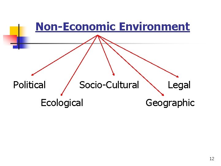 Non-Economic Environment Political Socio-Cultural Ecological Legal Geographic 12  Non-Economic Environment Political Socio-Cultural Ecological Legal Geographic 12