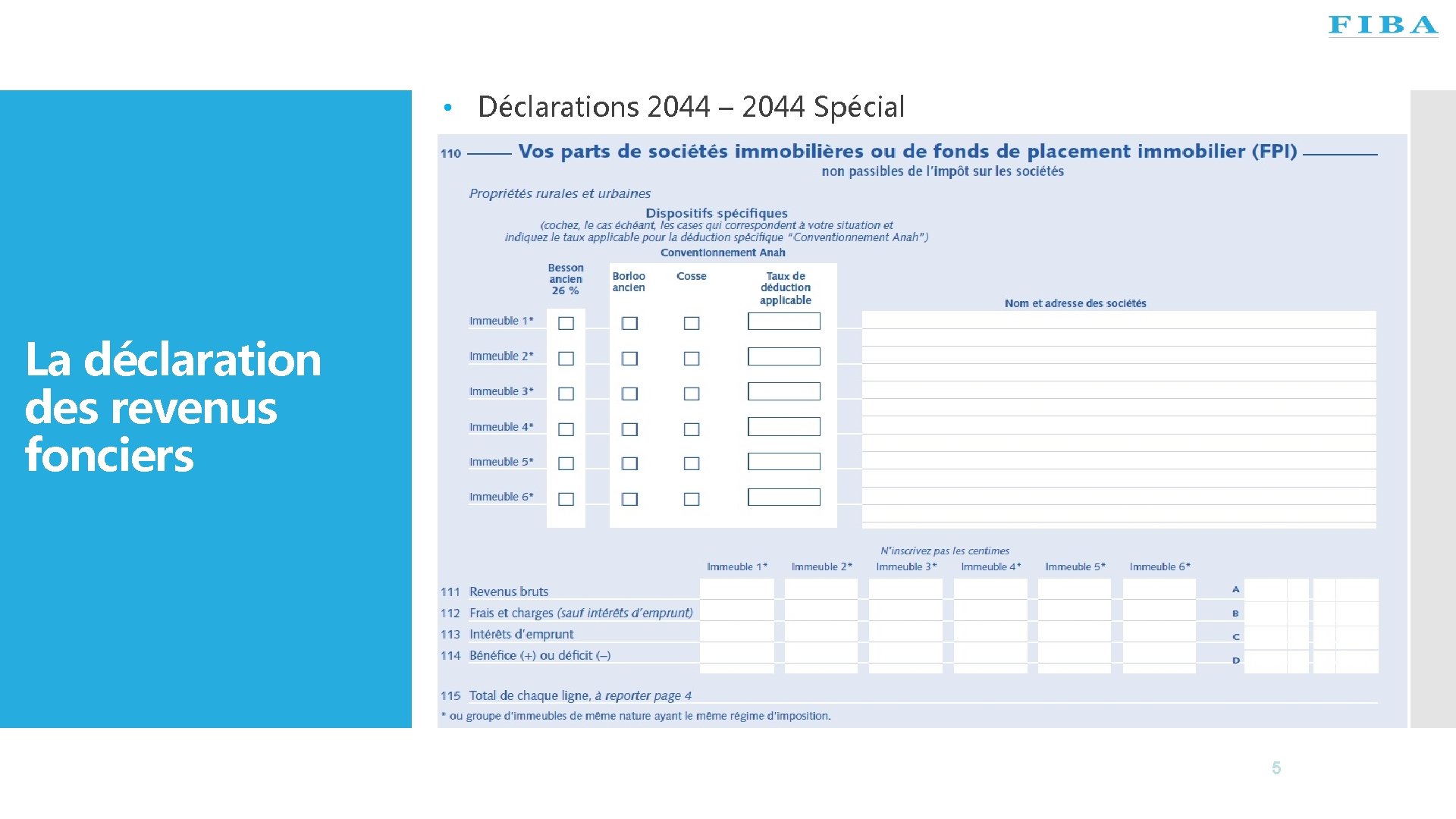 • Déclarations 2044 – 2044 Spécial La déclaration des revenus fonciers • 5