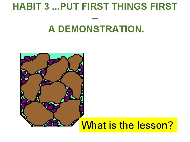 HABIT 3. . . PUT FIRST THINGS FIRST – A DEMONSTRATION. What is the