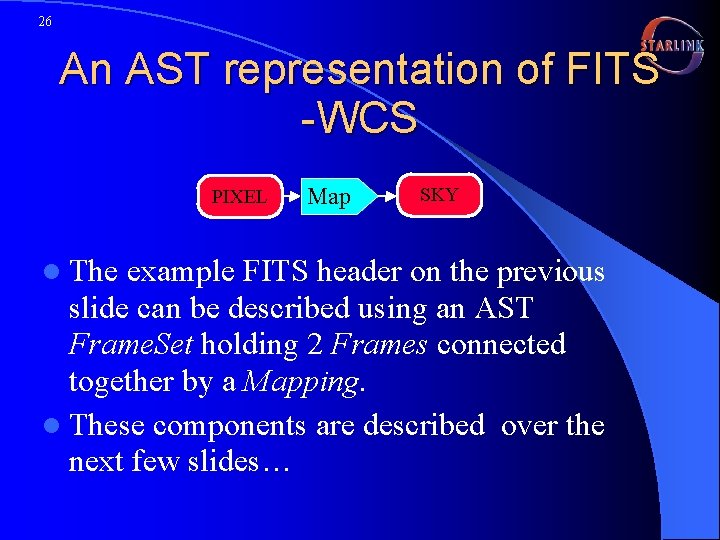 26 An AST representation of FITS -WCS PIXEL l The Map SKY example FITS