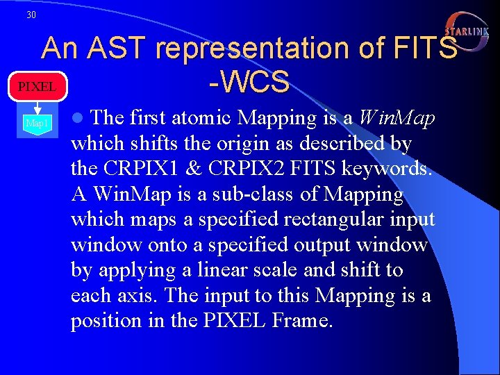 30 An AST representation of FITS PIXEL -WCS Map 1 The first atomic Mapping