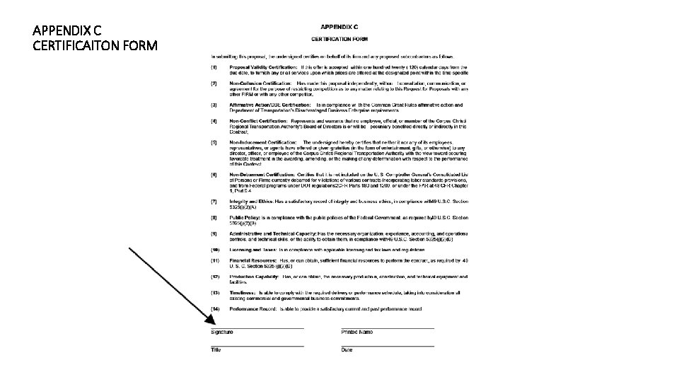 APPENDIX C CERTIFICAITON FORM 