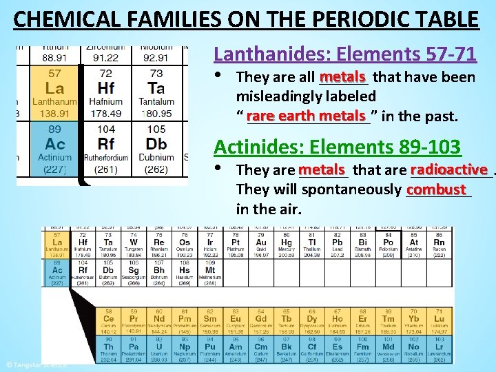 CHEMICAL FAMILIES ON THE PERIODIC TABLE Lanthanides: Elements 57 -71 metals that have been