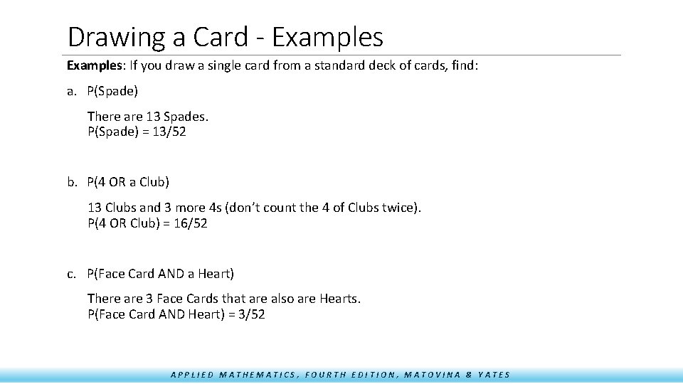 Drawing a Card - Examples: If you draw a single card from a standard