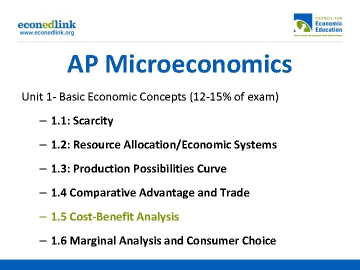 AP Microeconomics Unit 1 - Basic Economic Concepts (12 -15% of exam) – 1.