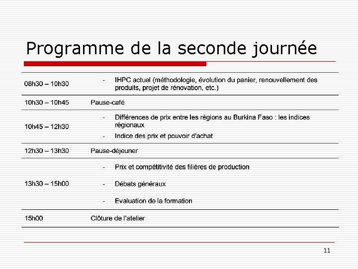 Programme de la seconde journée 11 