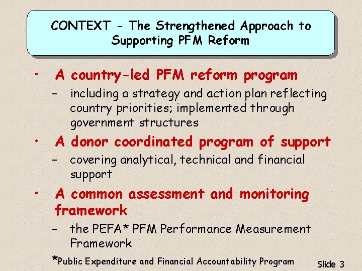 Public Financial Management Performance Measurement Framework CORE COURSE